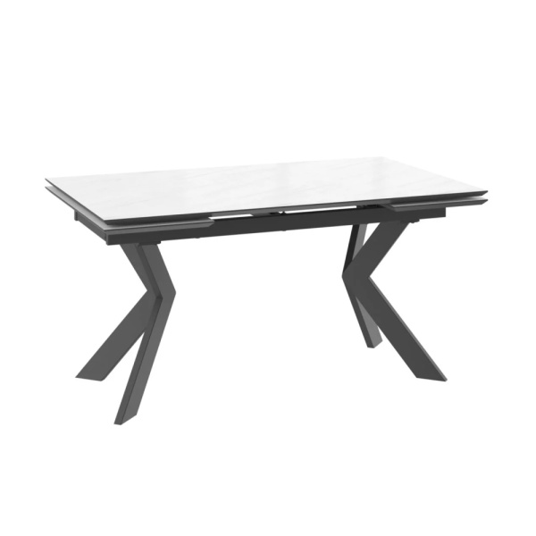 Стол VECTRA-150, раздвижной 150(40+40)x90, МРАМОР СВЕТЛЫЙ МОДЕРН - COMPAKT CER/ЧЕРНЫЙ